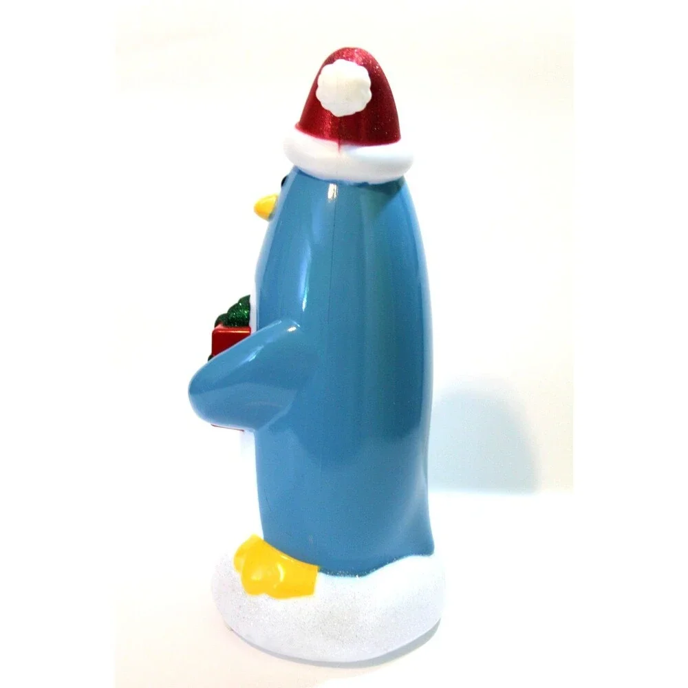 Blue Penguin Blow Mold Christmas Light Up Tabletop Decor Glitter 13” Holiday